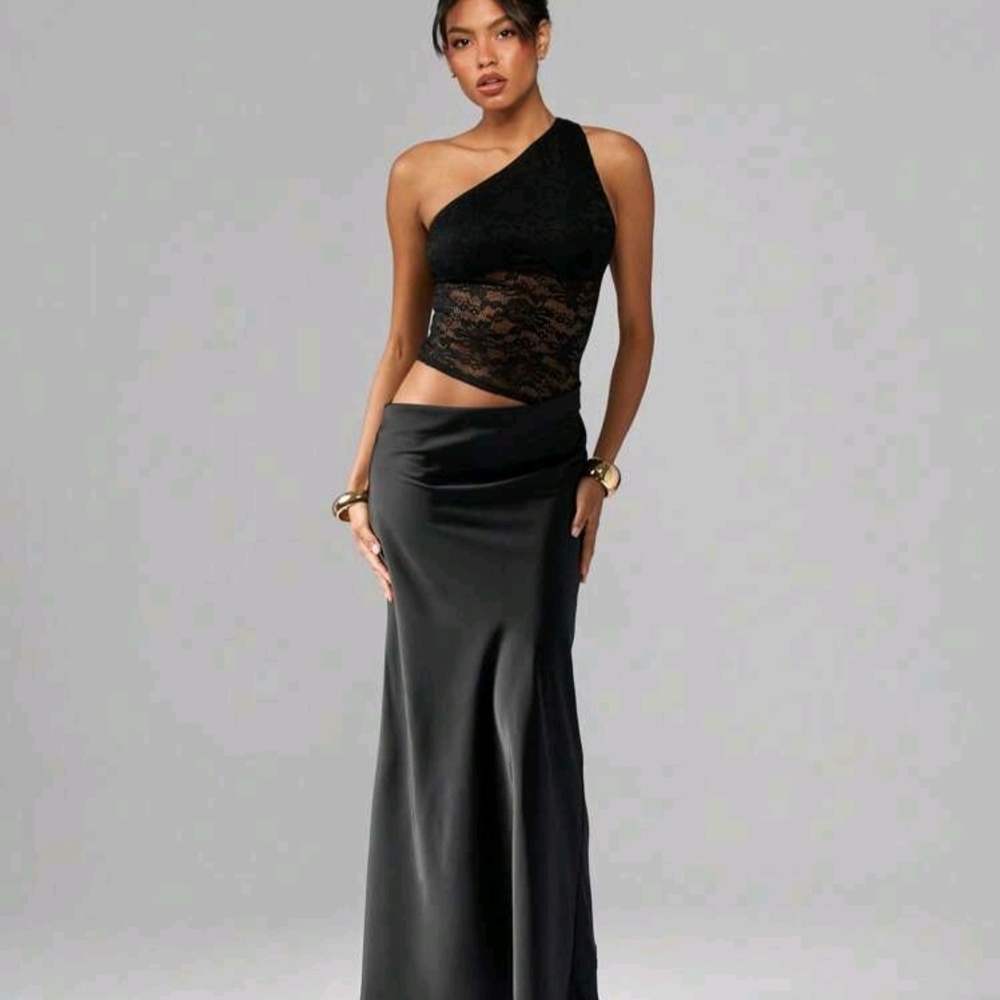 SHEIN MISSGUIDED One Shoulder Lace Detail Evening Maxi Dress - Size XS